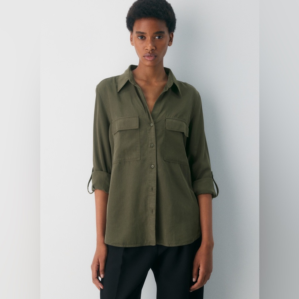 Aritzia Babaton Utility Shirt Dark Olive Size XL